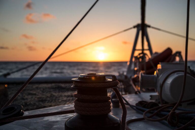 sunset bow view catamaran