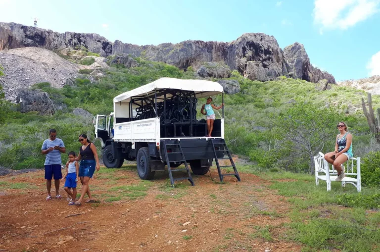family with sightseeing truck